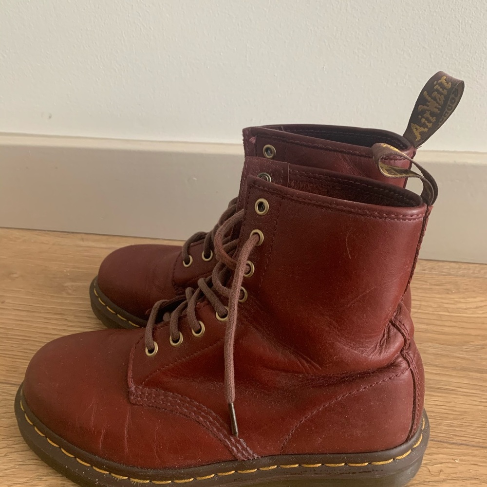 Dr. Martens 1460 Vintage Made In England Lace Up Boots (Burgundy, Size: 38)